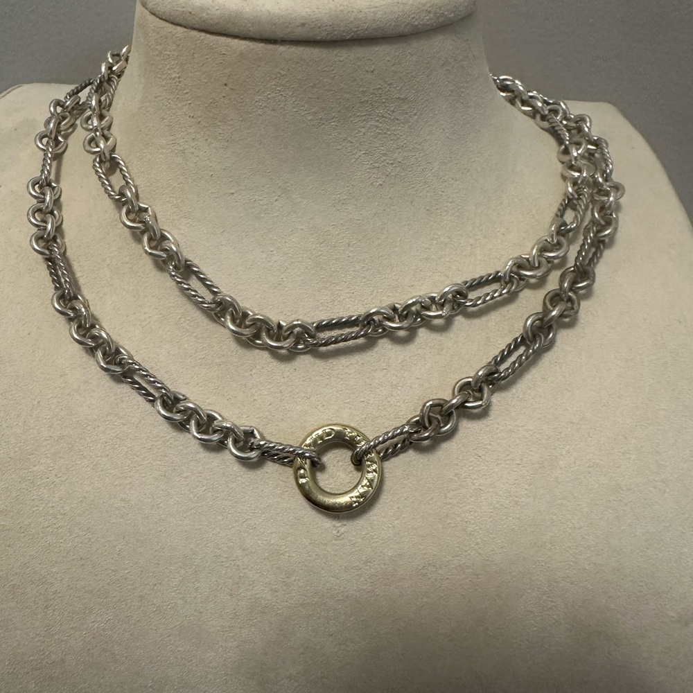 ⭐️David Yurman DY Silver and Gold Figaro Chain Necklace 36 inches⭐️